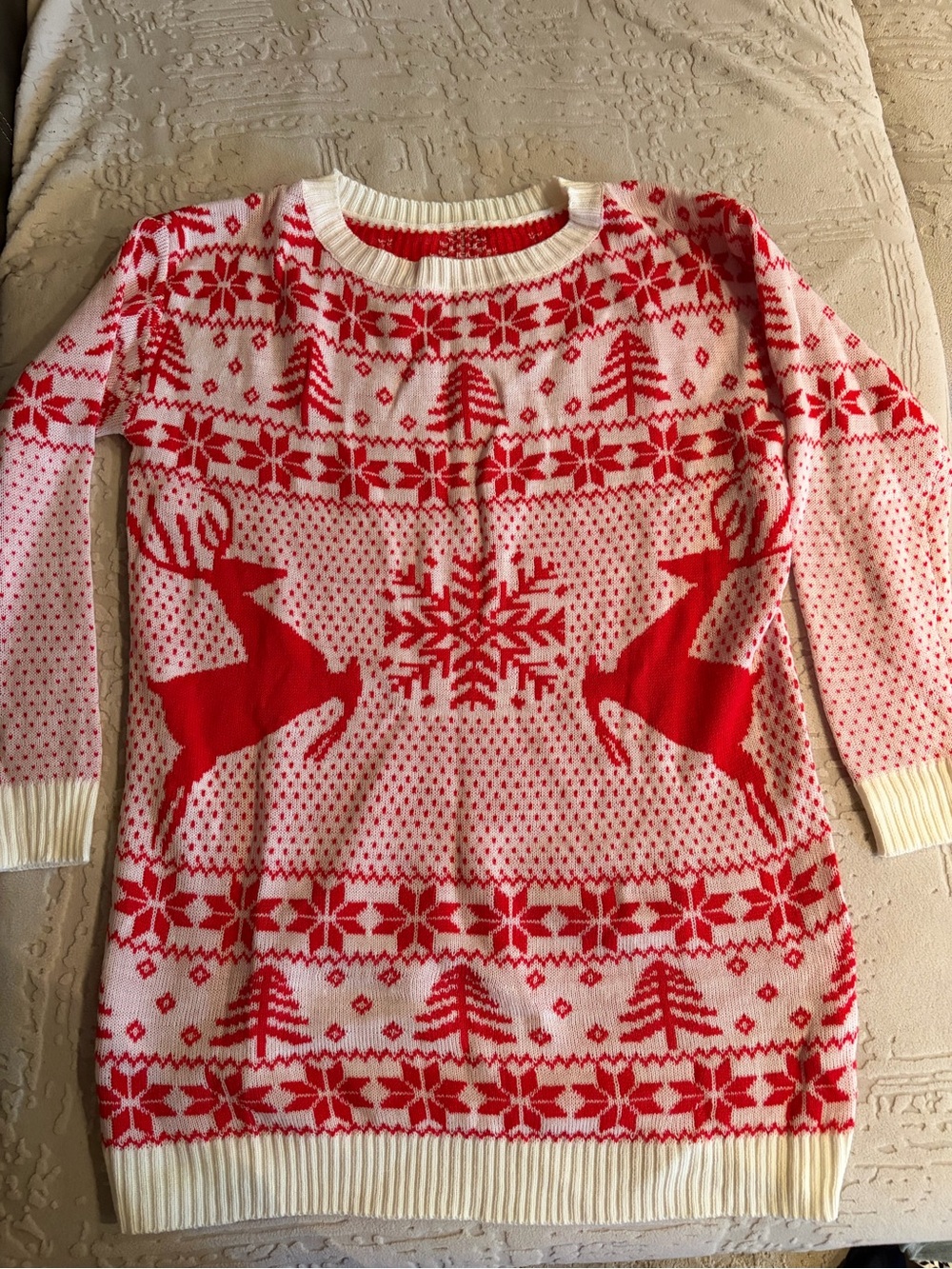 Red and White Reindeer Holiday Sweater Dress